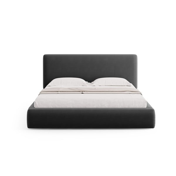 Tumši pelēka polsterēta divvietīga gulta ar veļas kasti un redelēm 180x200 cm Colonel – Cosmopolitan Design-image-3