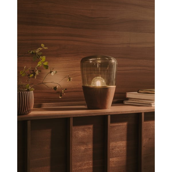 Zaļa/tumša dabīga toņa galda lampa ar stikla abažūru (augstums 30 cm) Silex – Kave Home-image-1