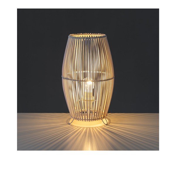 Balta bambusa galda lampa ar bambusa abažūru (augstums 29 cm) – Casa Selección-image-1