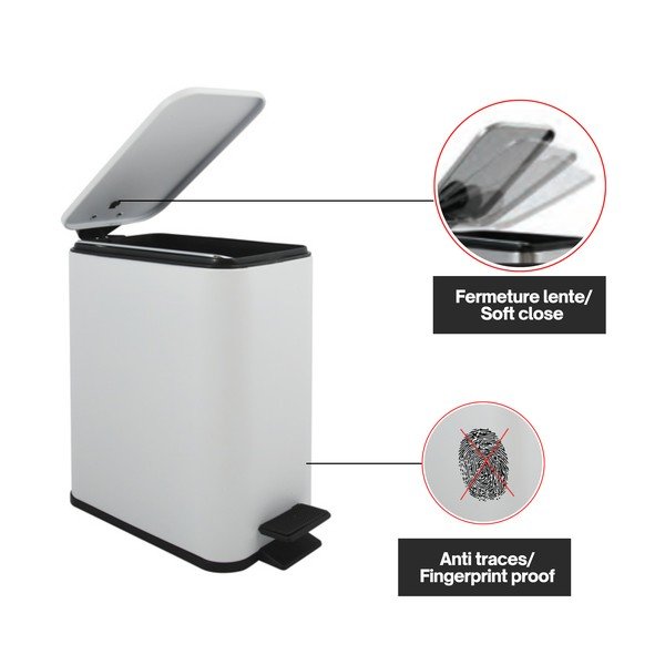 Matēti balta tērauda atkritumu tvertne ar pedāli 5 l   Erik – Spirella-image-4