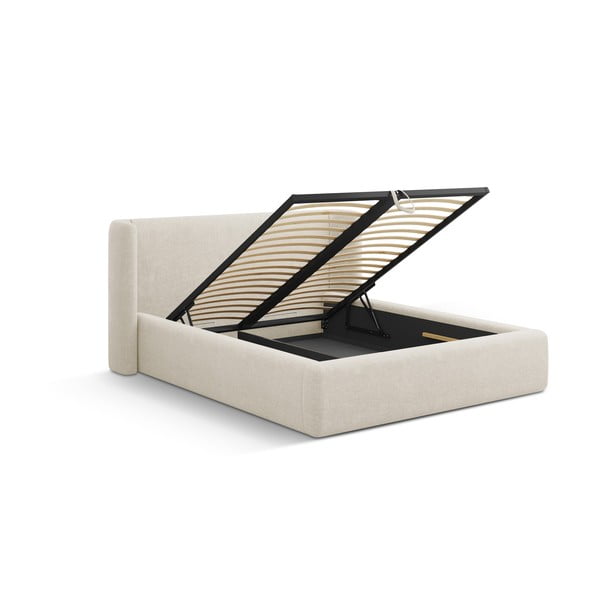 Krēmkrāsas polsterēta divvietīga gulta ar veļas kasti ar redelēm 180x200 cm Jason – Windsor & Co Sofas-image-2