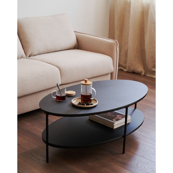 Melns žurnālgaldiņš ar stikla galda virsmu 65x110 cm Fideia – Kave Home-image-1