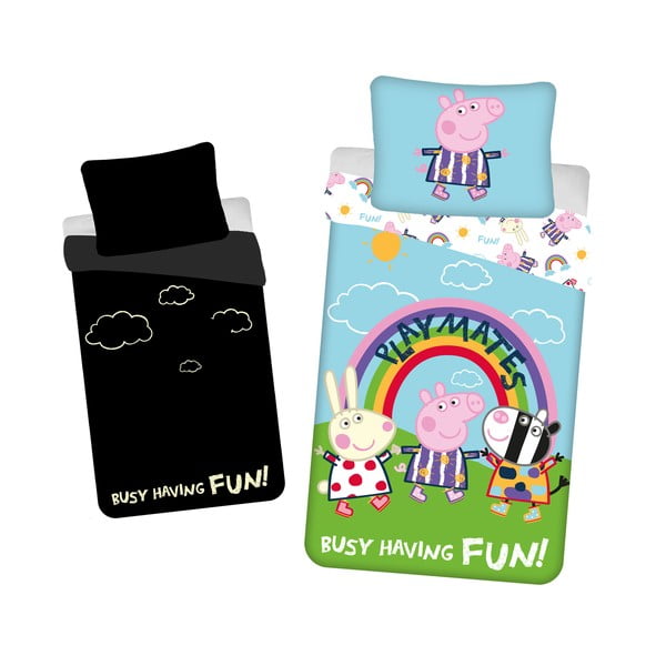 Vienguļamā kokvilnas bērnu gultas veļa ar spīdošu efektu 140x200 cm Peppa Pig – Jerry Fabrics