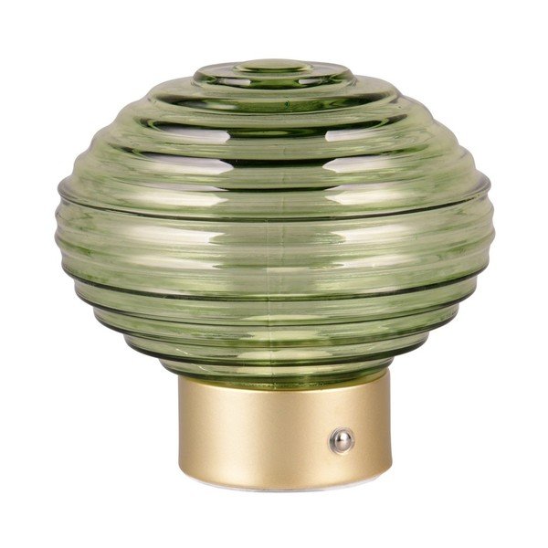 Zaļa/zelta krāsas LED galda lampa ar regulējamu spilgtumu un stikla abažūru (augstums 14,5 cm) Earl – Reality
