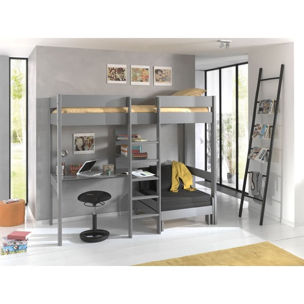 Pelēka paaugstināta bērnu gulta 90x200 cm Pino – Vipack-image-2