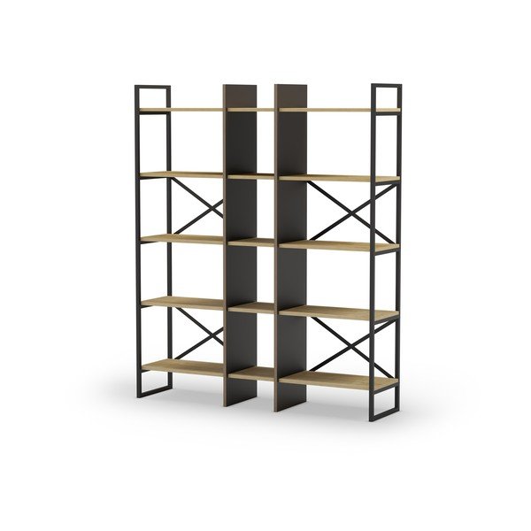 Dabīga toņa grāmatplaukts ar ozolkoka imitāciju 143,5x175 cm Ara – Marckeric-image-2