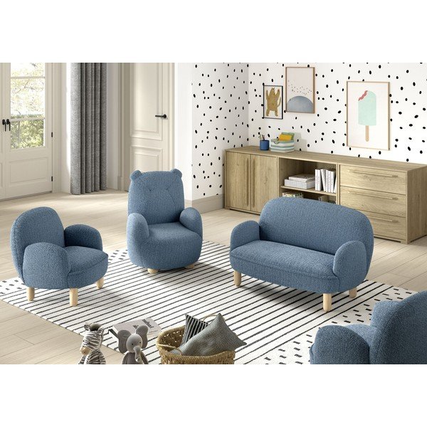 Zils bērnu atpūtas krēsls no buklē auduma Rocky – Vipack-image-3