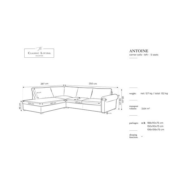 Bēšs Windsor & Co Dīvāni Hermes stūra dīvāns, kreisais stūris-image-2