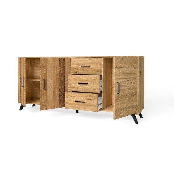 Dabīga toņa zema kumode ar ozolkoka imitāciju 181x81 cm Nordic – Marckeric-image-3