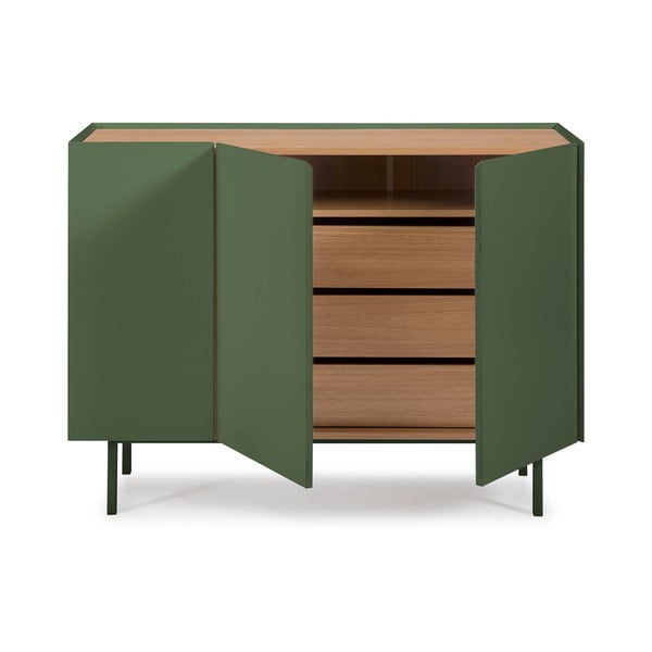 Zaļa zema kumode ar ozolkoka imitāciju 110x85 cm Arista – Teulat-image-3