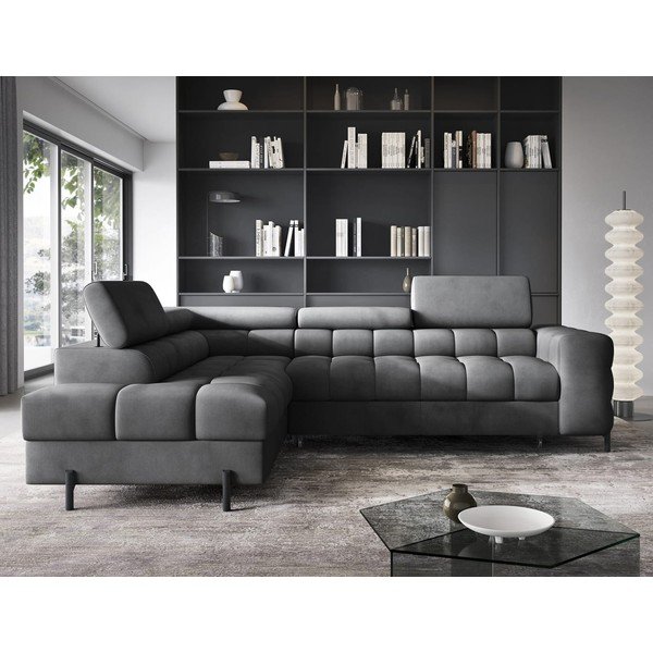 Tumši pelēks samta salokāms/ar uzglabāšanas vietu stūra dīvāns (ar kreiso stūri/L veida) Ferucce – ELTAP-image-1