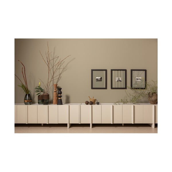 Krēmkrāsas priedes masīvkoka modulārais TV galdiņš 200x53 cm Basu – WOOOD-image-4