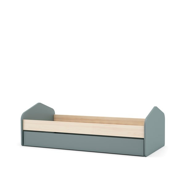 Zaļa/dabīga toņa izvelkama bērnu gulta ar priedes koka imitāciju un veļas kasti 90x200 cm Estefania – Marckeric