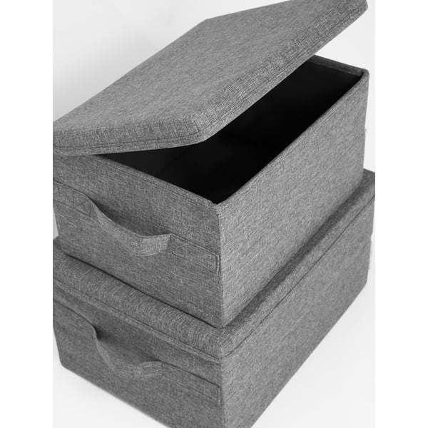 Pelēka tekstila uzglabāšanas kaste ar vāku 45x34x25 cm Soft Storage – Bigso-image-2