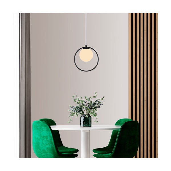 Melna metāla piekaramā lampa ar stikla abažūru ø 15 cm Ates – Squid Lighting-image-3