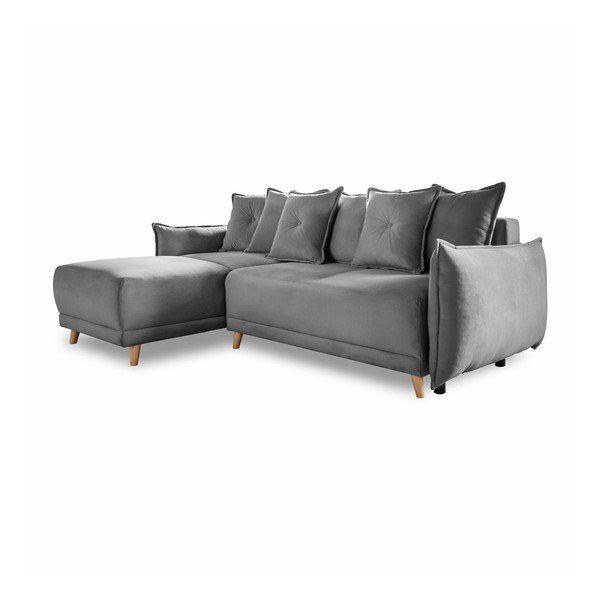 Pelēks velveta salokāms stūra dīvāns (ar maināmu stūri) Lazy Lukka – Miuform