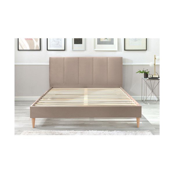 Bēša samta divguļamā gulta Bobochic Paris Vivara Light, 180 x 200 cm-image-3