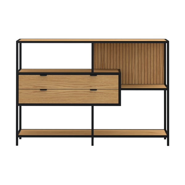 Melns/dabīga toņa grāmatplaukts ar ozolkoka imitāciju 114x78x35 cm Seaford – Actona