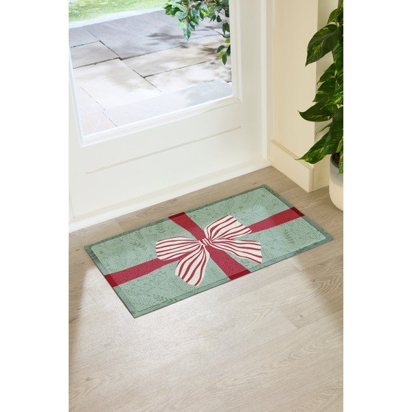 Pārstrādātas plastmasas kājslauķis ar Ziemassvētku motīvu 40x70 cm Red & White Stripe Bow – Artsy Doormats-image-2