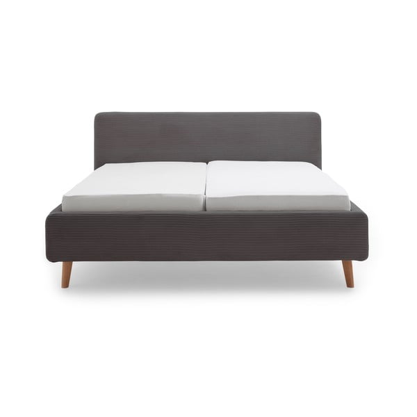 Tumši pelēka polsterēta divvietīga gulta ar veļas kasti ar redelēm 160x200 cm Mattis Cord – Meise Möbel-image-2