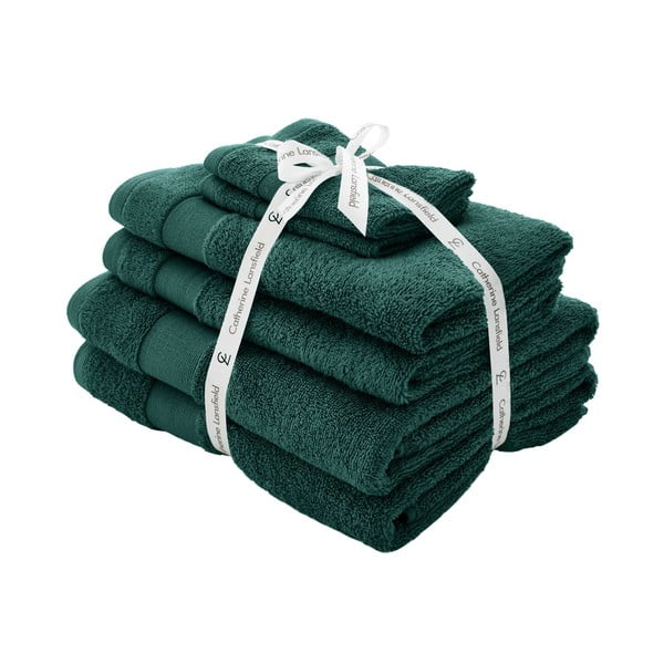 Tumši zaļi frotē kokvilnas dvieļi komplektā (6 gab.) Anti-Bacterial – Catherine Lansfield