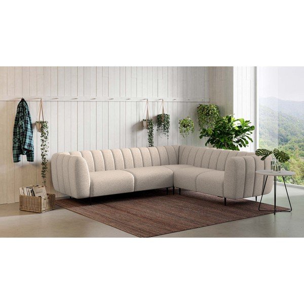 Bēšs stūra dīvāns (ar labo stūri/L veida) Shel – Ghado-image-1