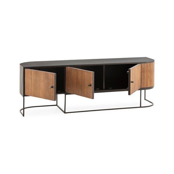 Dabīga toņa mango masīvkoka TV galdiņš 160x55x40 cm Curve – MOME-image-4