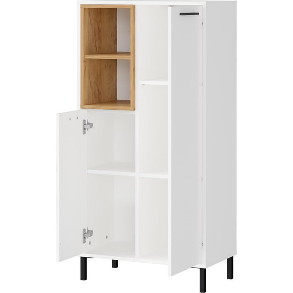 Balts augsts vannas istabas skapītis ar ozolkoka imitāciju 59x118 cm Loria – Germania-image-2