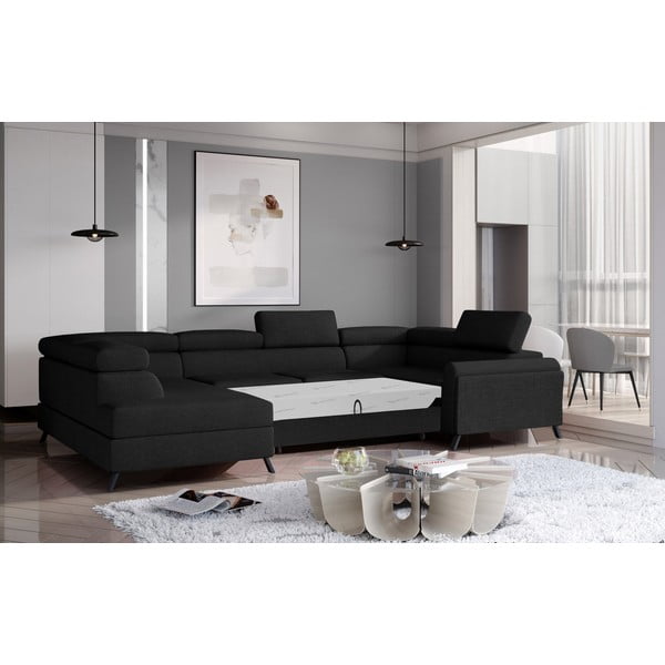 Melns salokāms/ar uzglabāšanas vietu stūra dīvāns (ar kreiso stūri/U veida) Escada – ELTAP-image-2