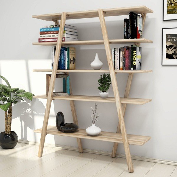 Dabīga toņa grāmatu plaukts no priedes koka 120x148 cm Perla – Kalune Design-image-1