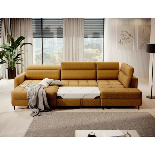 Dzeltens samta salokāms/ar uzglabāšanas vietu stūra dīvāns (ar labo stūri/U veida) Berrto – ELTAP-image-4