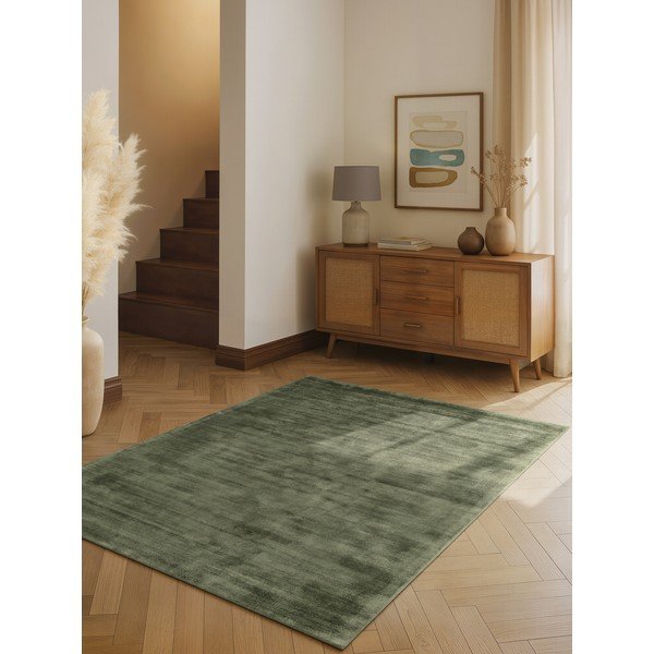 Zaļš ar rokām darināts viskozes paklājs 80x150 cm Noemi – Vikosa-image-1