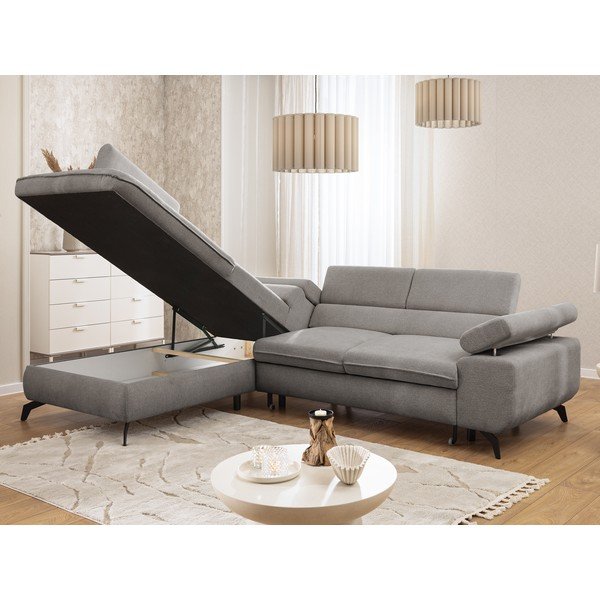 Gaiši pelēks stūra dīvāns no šenila auduma (ar kreiso stūri/L veida) Marbeya  – Ropez-image-4