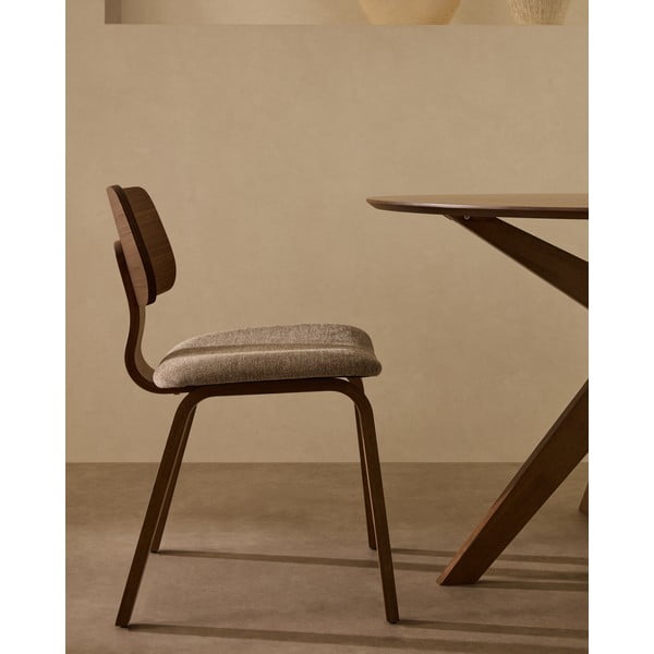 Bēšs/tumši brūns pusdienu krēsls ar riekstkoka imitāciju Gena – Kave Home-image-2