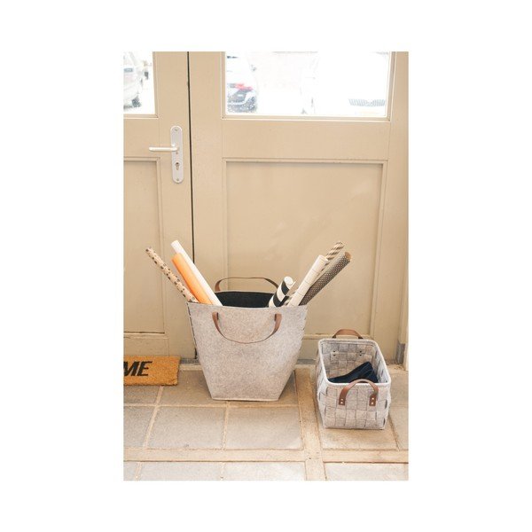 Gaiši pelēks uzglabāšanas grozs ar ādas rokturiem PT LIVING Storage, garums 38 cm-image-3