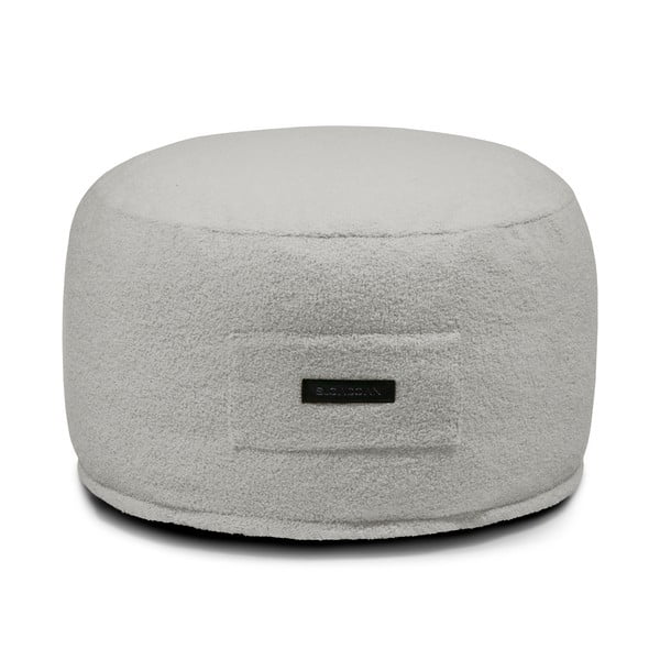 Gaiši pelēks pufs no buklē auduma Om 60 – SLOWDOWN