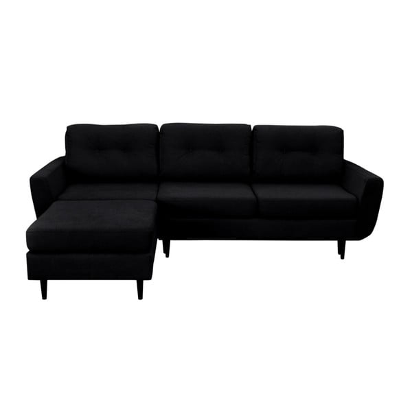 Melns trīsvietīgs izlaižams stūra dīvāns ar melnām kājām Mazzini Sofas Hortensia, kreisais stūris