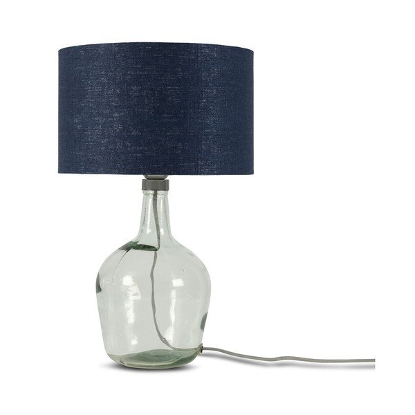 Galda lampa ar tumši zilu abažūru un pārstrādāta stikla struktūru Good&Mojo Murano, ⌀ 30 cm