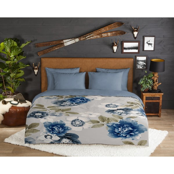 Zila/pelēka vienguļamā flaneļa gultas veļa 140x200 cm Gabin – Good Morning-image-1