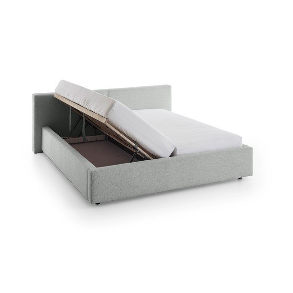 Pelēka polsterēta divvietīga gulta ar veļas kasti un redelēm 160x200 cm Cube – Meise Möbel-image-4