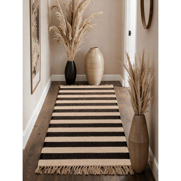 Melns/krēmkrāsas divpusējs/ar rokām darināts džutas celiņa paklājs 80x200 cm Playa – Hanse Home-image-1