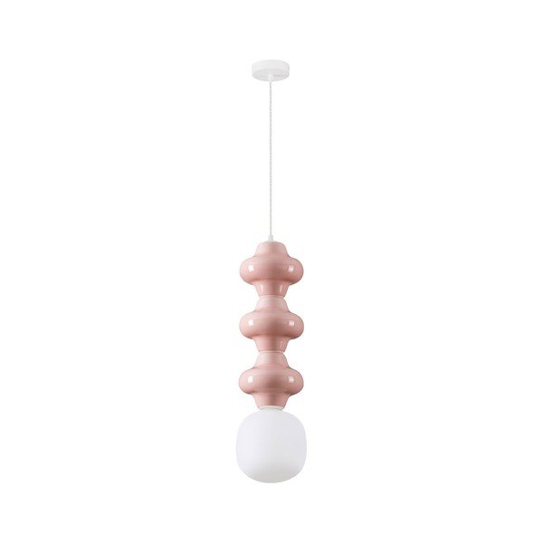 Balta/gaiši rozā keramikas piekaramā lampa ar stikla abažūru ø 18 cm Clio – Nova Luce