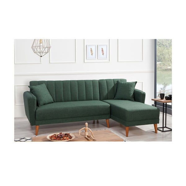 Tumši zaļš izvelkamais stūra dīvāns (ar labo stūri) Aqua – Balcab Home-image-2