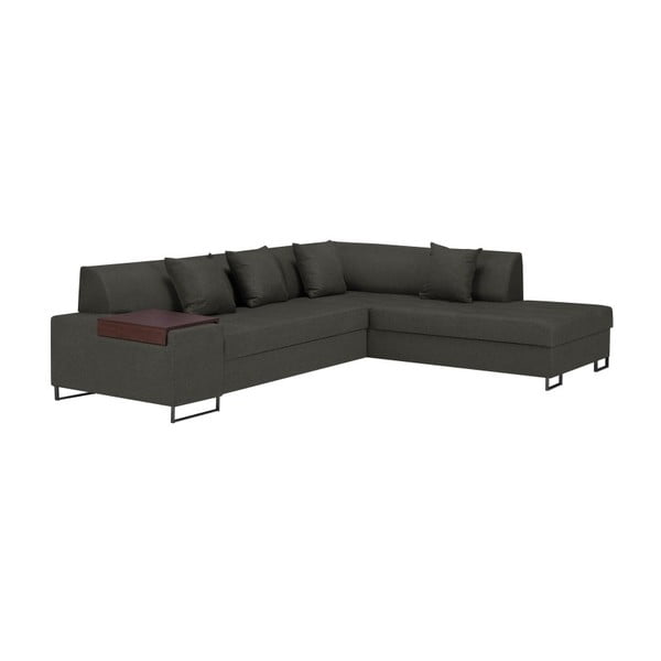 Tumši pelēks stūra dīvāns ar melnām kājām Cosmopolitan Design Orlando, labais stūris