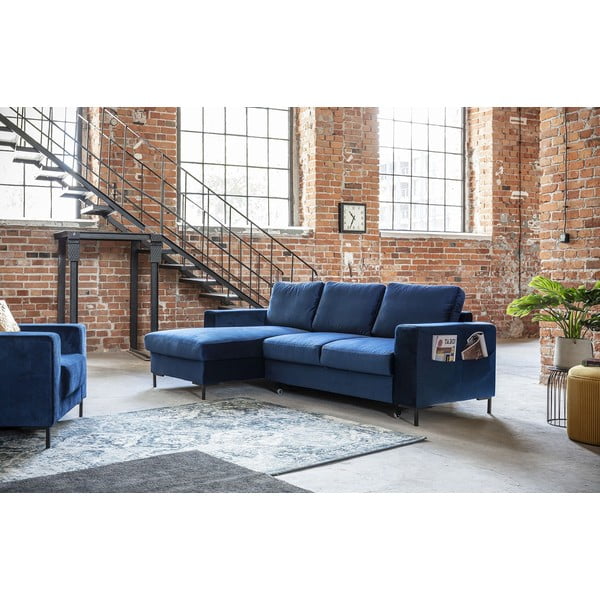 Tumši zils samta izlaižams stūra dīvāns Miuform Lofty Lilly, kreisais stūris-image-3