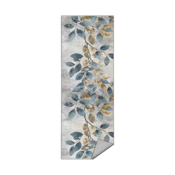 Gaiši zils/zelta krāsas mazgājams celiņa paklājs 80x200 cm Golden Leaves – Mila Home