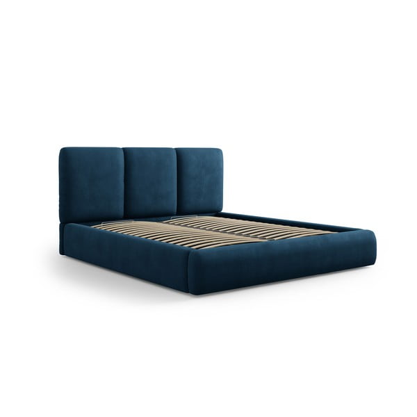 Tumši zila polsterēta divvietīga gulta ar veļas kasti un redelēm 200x200 cm Brody – Mazzini Beds