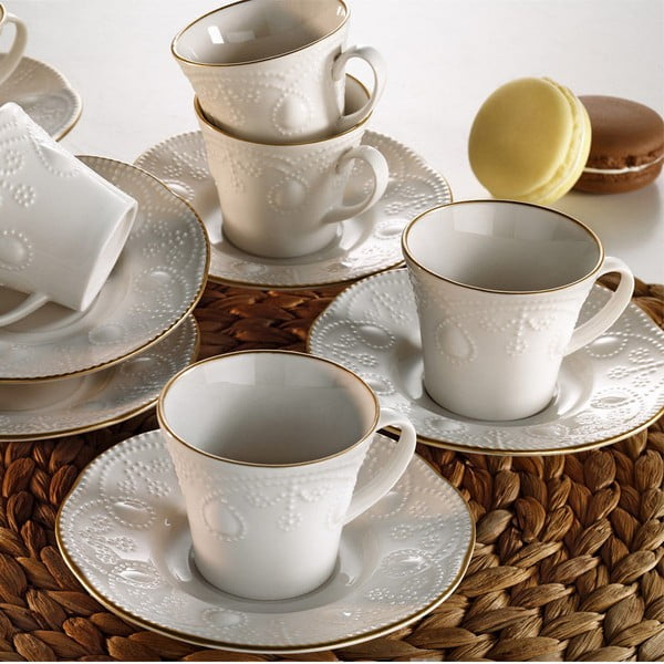 6 porcelāna tējas tasīšu komplekts ar apakštasīti Kutahya Stitched