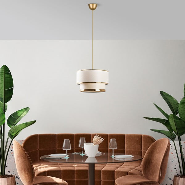 Krēmkrāsas/zelta krāsas piekaramā lampa ar auduma abažūru ø 30 cm Cake – Opviq lights-image-3
