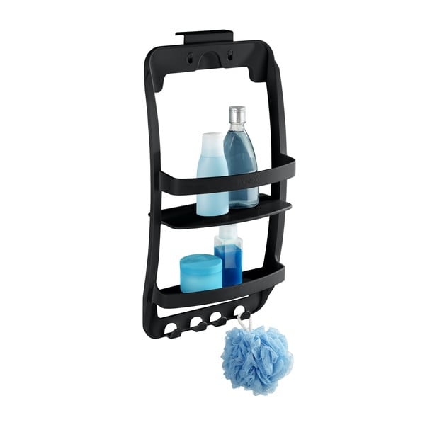 Melns plastmasas piekarināms vannas istabas plaukts ar uzstādīšanu bez urbšanas Universal – Wenko